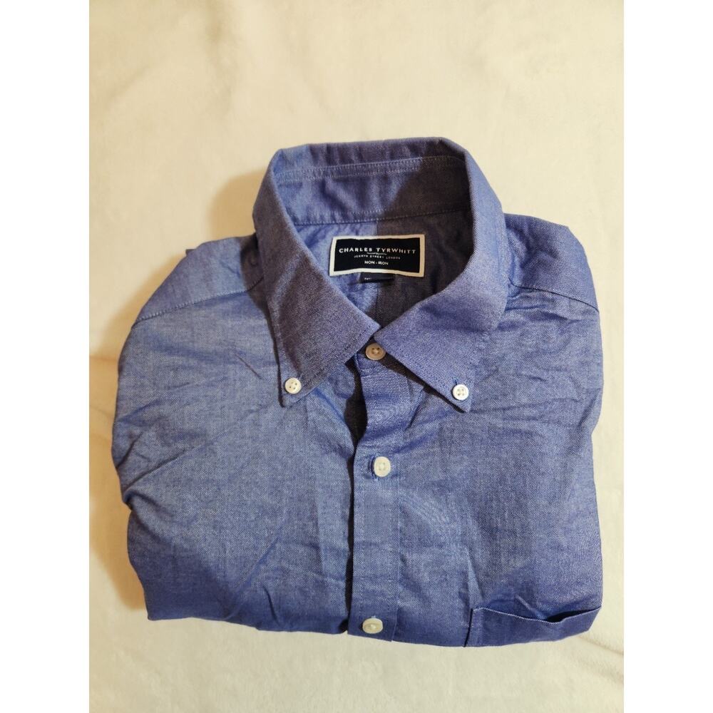 Charles Tyrwhitt Shirt Mens Medium Blue Extra Slim Fit Long Sleeve Non-Iron